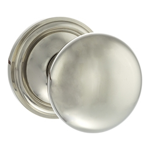 OE58MMKPN  Polished Nickel  Old English Harrogate Mushroom Mortice Knobs on Concealed Fix Roses