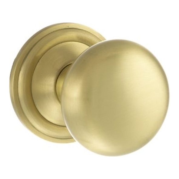 OE58MMKSB  Satin Brass  Old English Harrogate Mushroom Mortice Knobs on Concealed Fix Roses