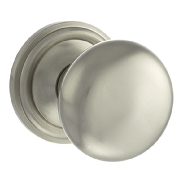 OE58MMKSN  Satin Nickel  Old English Harrogate Mushroom Mortice Knobs on Concealed Fix Roses