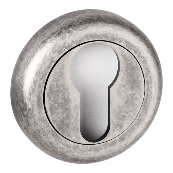 OEESCEDS • Distressed Silver • Old English Radiused Edge Euro Cylinder Escutcheon