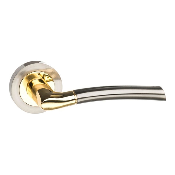 S33RSNBP • Satin Nickel / Polished Brass • Status Indiana Levers On Round Roses