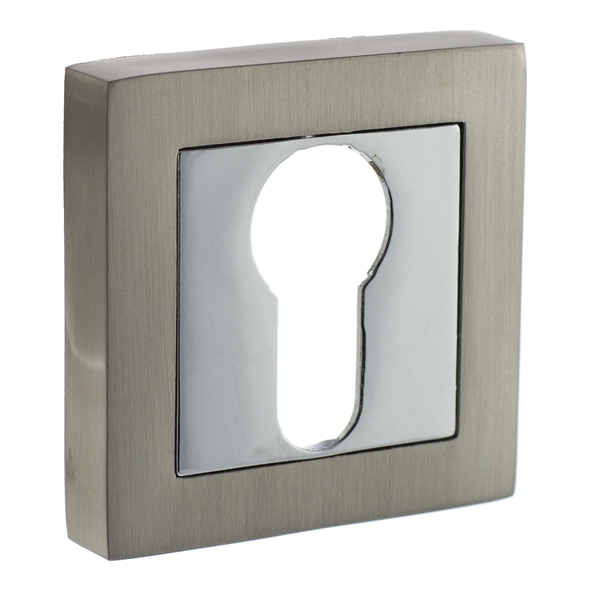 S4ESCESSNPC • Satin Nickel / Polished Chrome • Status Square Euro Cylinder Escutcheon