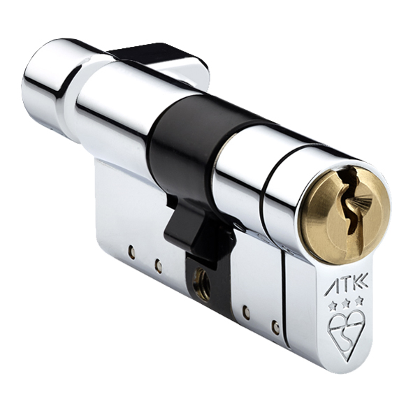 DC6RV5545PCT • K 45mm / T 55mm • Polished Chrome • 3 Star & Diamond Rated Security Euro Cylinder With Turn