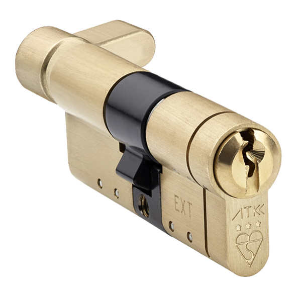 DC6RV4040PBT • K 40mm / T 40mm • Brass • 3 Star & Diamond Rated Security Euro Cylinder With Turn