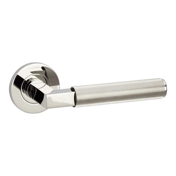 AW202PNPVD  Polished Nickel  Alexander & Wilks Hurricane Reeded Levers on Round Roses
