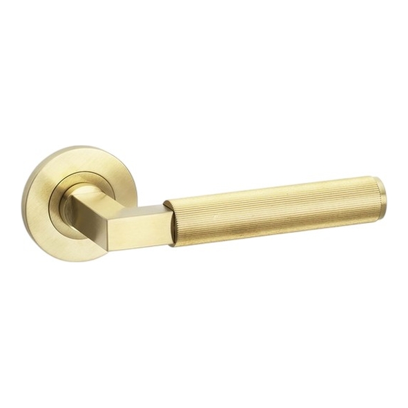 AW202SBPVD  Satin Brass  Alexander & Wilks Hurricane Reeded Levers on Round Roses