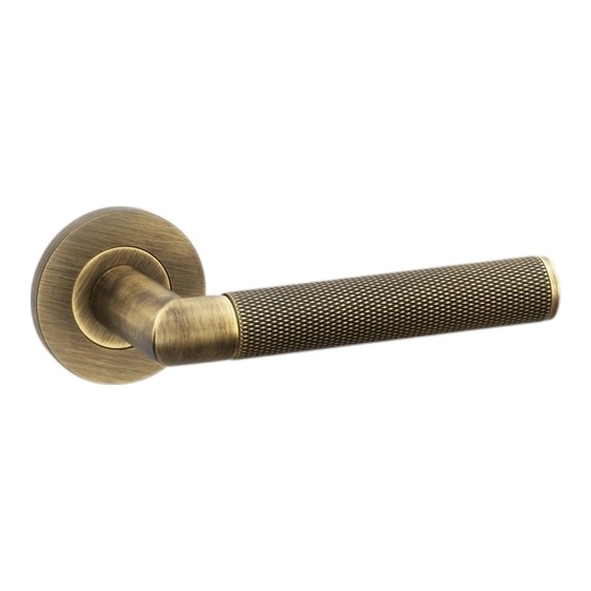 AW210AB  Antique Brass  Alexander & Wilks Harrier Knurled Levers on Round Roses