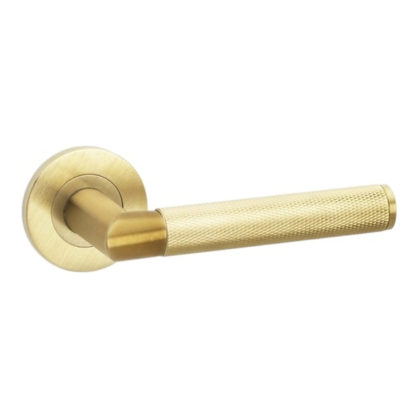 AW210SBPVD  Satin Brass  Alexander & Wilks Harrier Knurled Levers on Round Roses