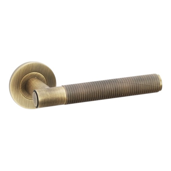 AW220AB  Antique Brass  Alexander & Wilks Spitfire Knurled Levers on Round Roses
