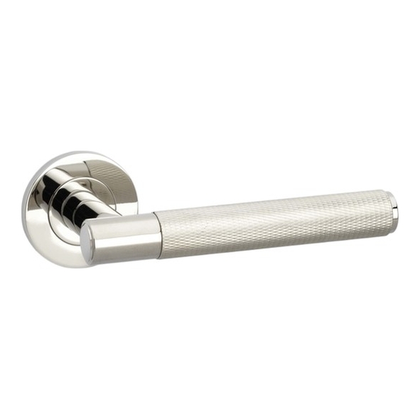 AW220PNPVD  Polished Nickel  Alexander & Wilks Spitfire Knurled Levers on Round Roses