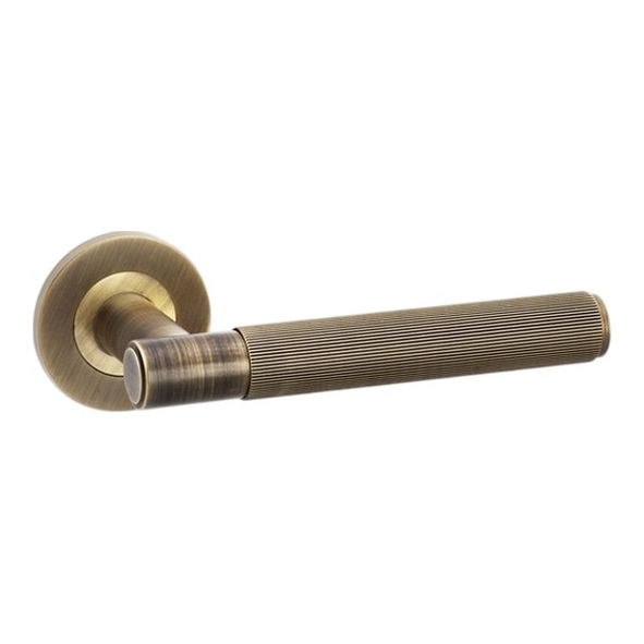 AW222AB  Antique Brass  Alexander & Wilks Spitfire Reeded Levers on Round Roses