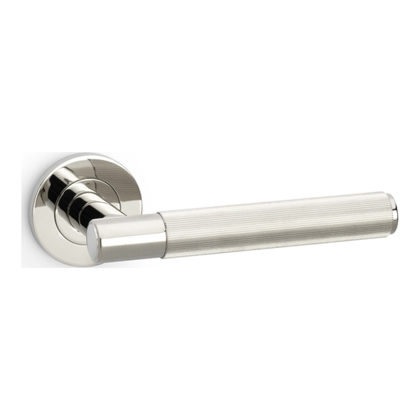 AW222PNPVD • Polished Nickel • Alexander & Wilks Spitfire Reeded Levers on Round Roses