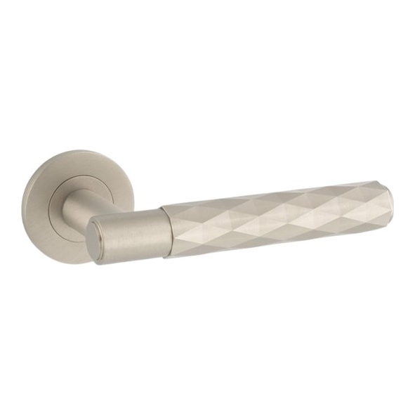 AW226SN  Satin Nickel  Alexander & Wilks Spitfire Diamond Cut Levers On Round Roses