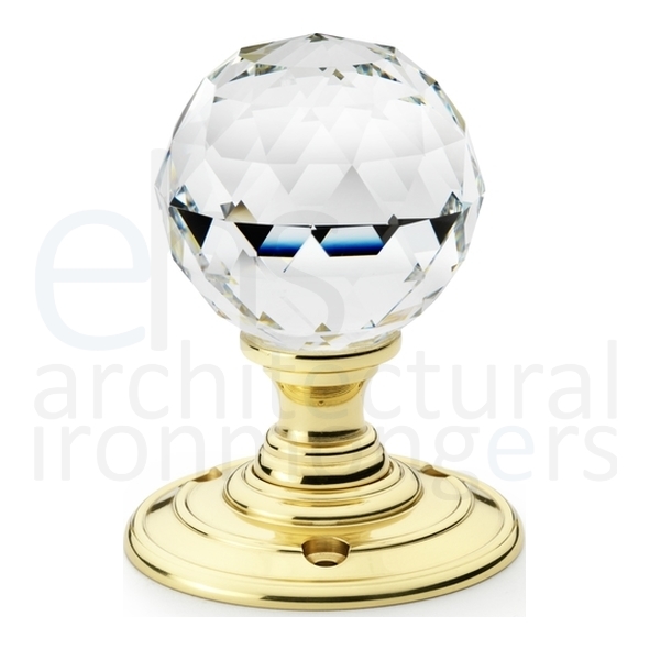 AW371-55-C/PB • 55mm • Polished Brass • Alexander & Wilks Olivia Clear Faceted Glass Ball Mortice Knobs