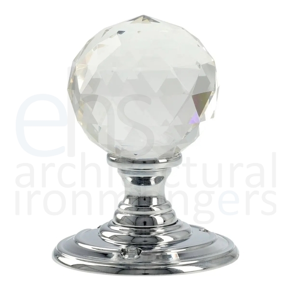 AW371-55-C/PC • 55mm • Polished Chrome • Alexander & Wilks Olivia Clear Faceted Glass Ball Mortice Knobs
