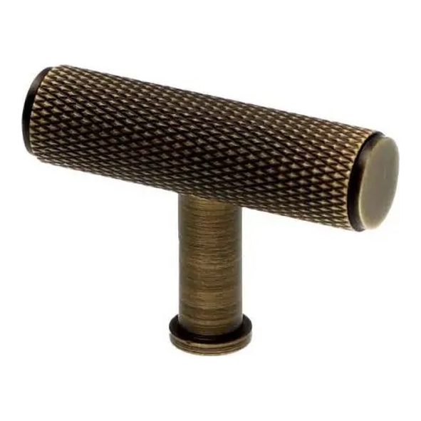 AW801-55-AB • 55mm • Antique Brass • Alexander & Wilks Crispin Knurled T-Bar Cupboard Knob