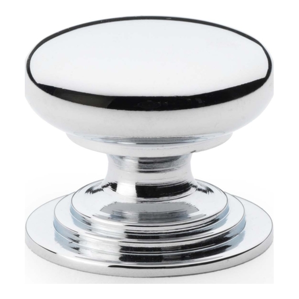 AW825-25-PC  25mm  Polished Chrome  Alexander & Wilks Waltz Round Cupboard Knob on Stepped Rose