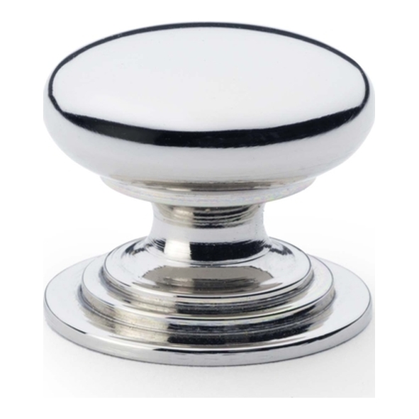 AW825-25-PN  25mm  Polished Nickel  Alexander & Wilks Waltz Round Cupboard Knob on Stepped Rose