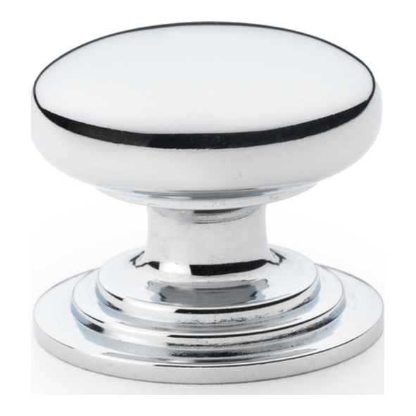 AW825-32-PC  32mm  Polished Chrome  Alexander & Wilks Waltz Round Cupboard Knob on Stepped Rose