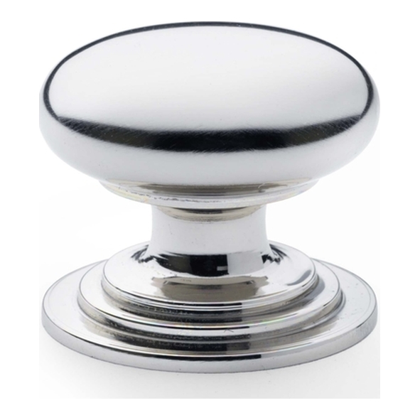 AW825-32-PN  32mm  Polished Nickel  Alexander & Wilks Waltz Round Cupboard Knob on Stepped Rose