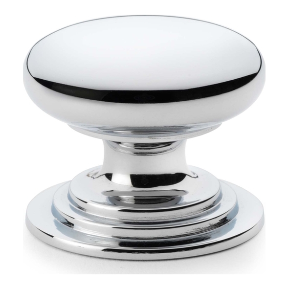 AW825-38-PC  38mm  Polished Chrome  Alexander & Wilks Waltz Round Cupboard Knob on Stepped Rose