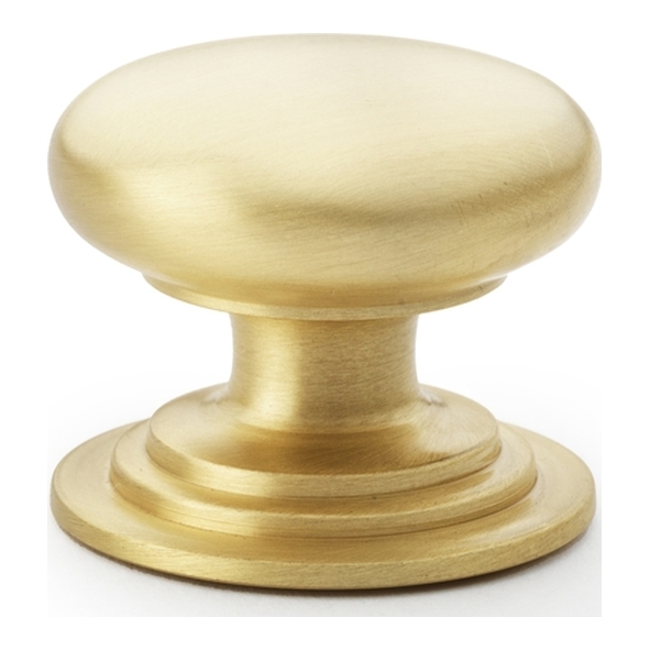 AW825-38-SB  38mm  Satin Brass  Alexander & Wilks Waltz Round Cupboard Knob on Stepped Rose