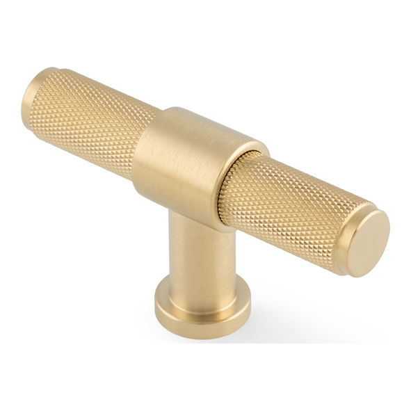 AW838-80-SBPVD � 80mm � Satin Brass � Alexander & Wilks Kingston Knurled T-Bar Cabinet Knob
