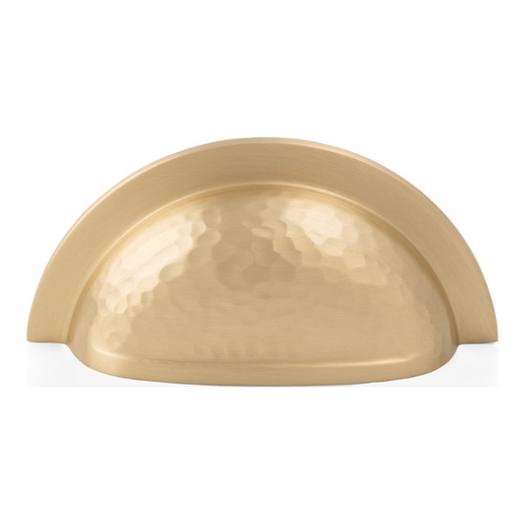 AW912SB  76mm c/c  Satin Brass  Alexander & Wilks Bardom Hammered Ridged Cup Pull Handle
