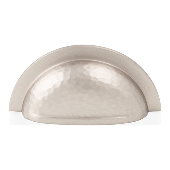 AW912SN  76mm c/c  Satin Nickel  Alexander & Wilks Bardom Hammered Ridged Cup Pull Handle