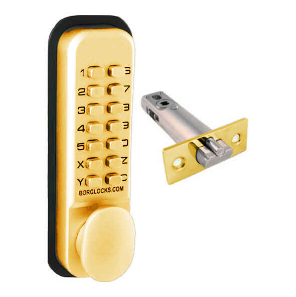 2001-PB  Polished Brass  Medium Duty Mechanical Digital Lock With Knob Handles