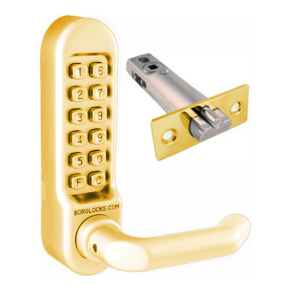 5001-PB  Polished Brass  Medium Duty Mechanical Digital Lock With Lever Handles