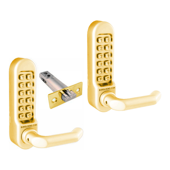 5051-PB  Polished Brass  Medium Duty Mechanical Digital Lock Pair With Lever Handles