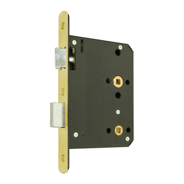 274.20305.306  110mm [080mm]  Radiused  Satin Brass  Heavy Architectural Euro Standard Bathroom Lock