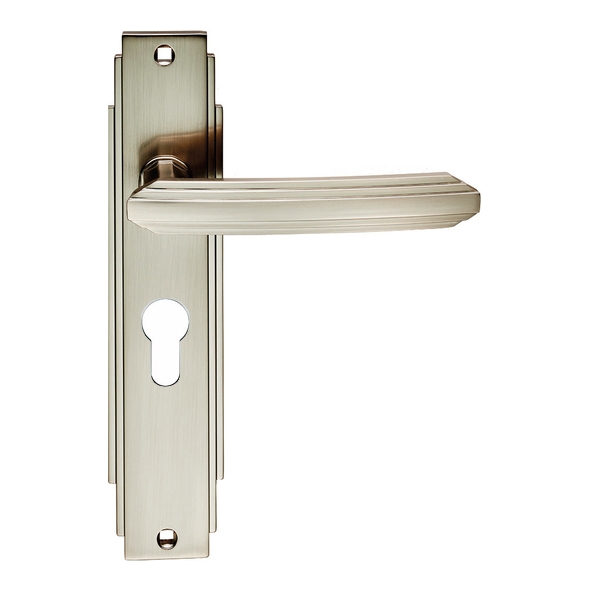 ADR011YSN  Euro Cylinder [47.5mm]  Satin Nickel  Carlisle Brass Art Deco Levers On Backplates