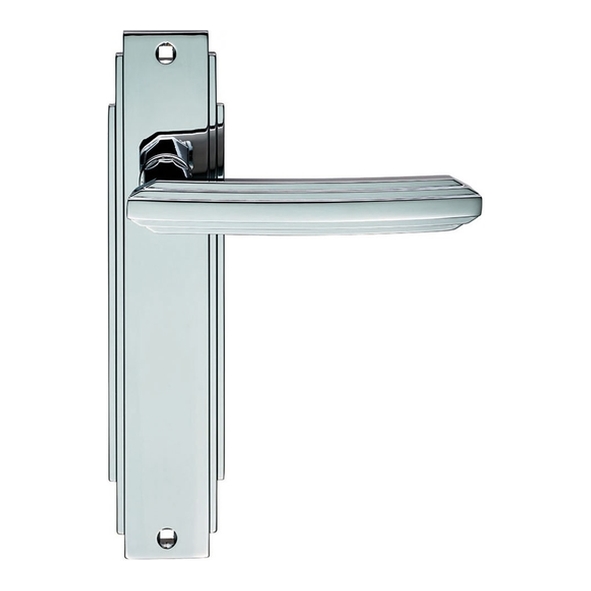 ADR012CP  Long Plate Latch  Polished Chrome  Carlisle Brass Art Deco Levers On Backplates