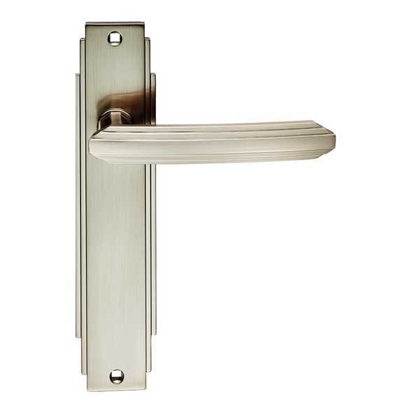 ADR012SN • Long Plate Latch • Satin Nickel • Carlisle Brass Art Deco Levers On Backplates
