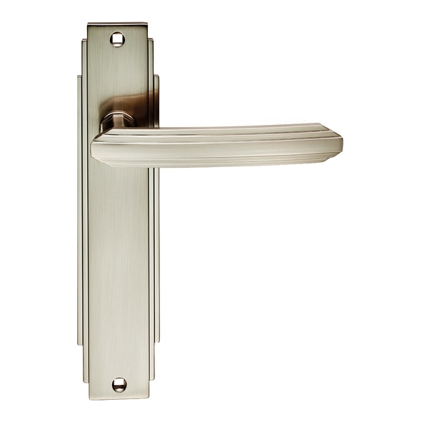 ADR012SN  Long Plate Latch  Satin Nickel  Carlisle Brass Art Deco Levers On Backplates