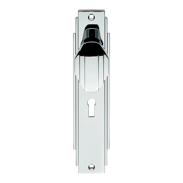 ADR021CP • Standard Lock [57mm] • Polished Chrome • Carlisle Art Deco Knob On Backplate