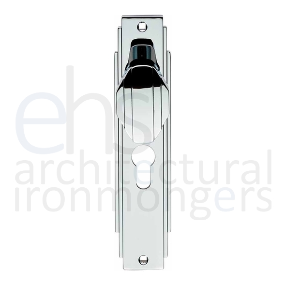 ADR021YCP • Euro Cylinder [47.5mm] • Polished Chrome • Carlisle Art Deco Knob On Backplate