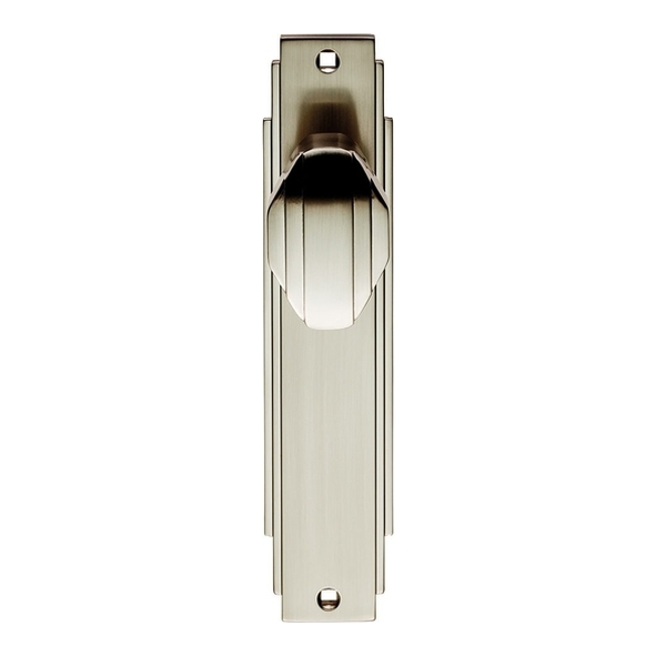 ADR022SN • Long Plate Latch • Satin Nickel • Carlisle Art Deco Knob On Backplate