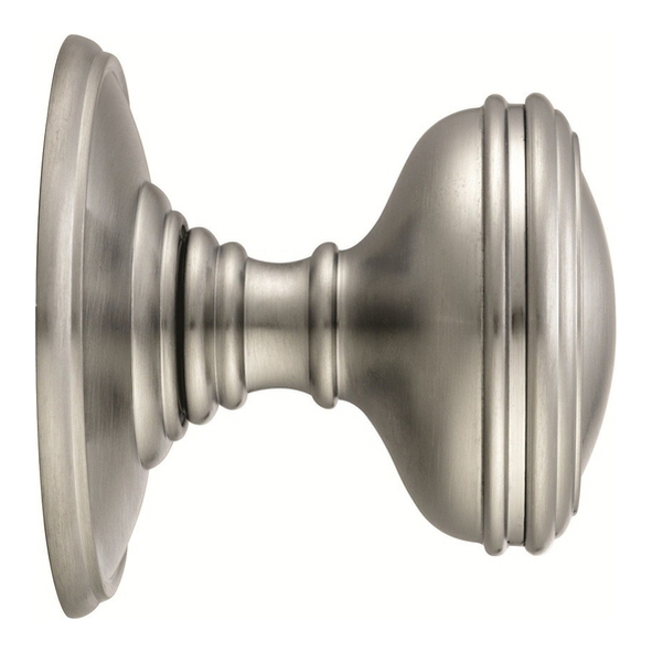 DK35CSN • Satin Nickel • Delamain Edged Mortice Knobs On Concealed Fix Round Roses