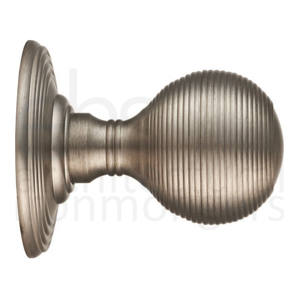 DK37CSN • Satin Nickel • Delamain Reeded Mortice Knobs On Concealed Fix Round Roses
