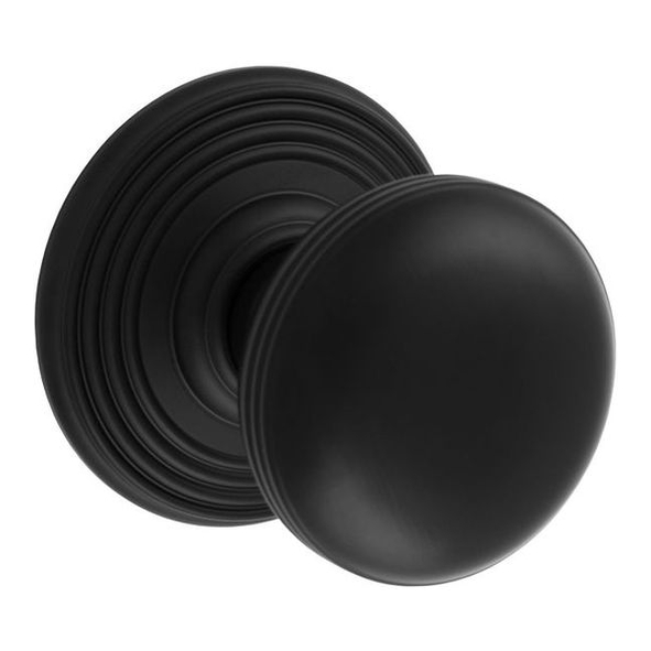 DK39CMB  Matt Black  Delamain Ringed Mortice Knobs On Concealed Fix Round Roses