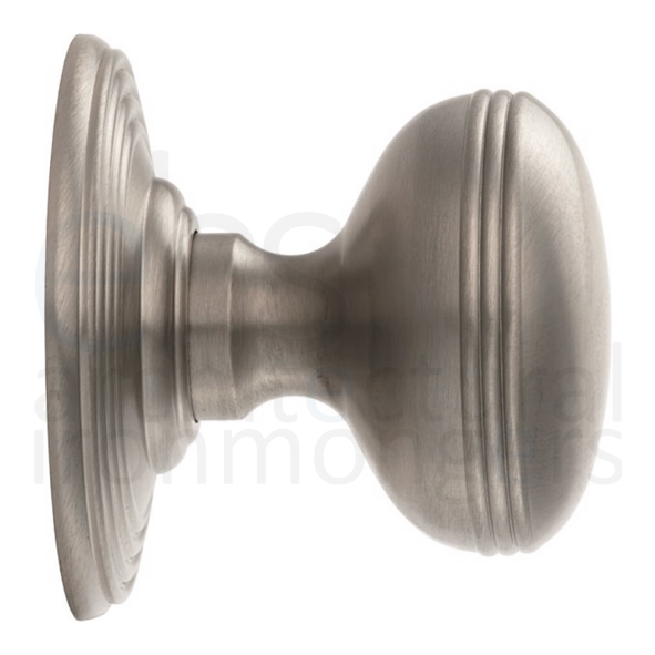 DK39CSN • Satin Nickel • Delamain Ringed Mortice Knobs On Concealed Fix Round Roses