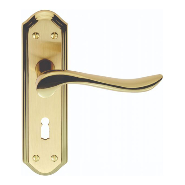 DL450SBPB • Standard Lock [57mm] • Satin / Pol Brass • Carlisle Brass Lytham Levers On Short Backplates
