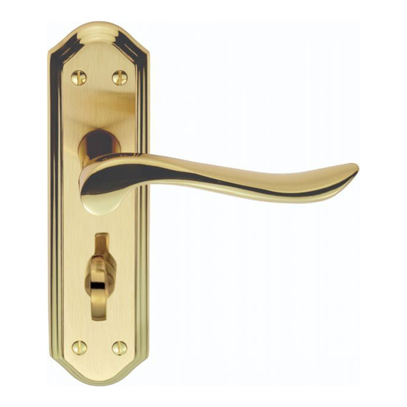 DL452SBPB • Bathroom [57mm] • Satin / Polished Brass • Carlisle Brass Lytham Levers On Short Backplates