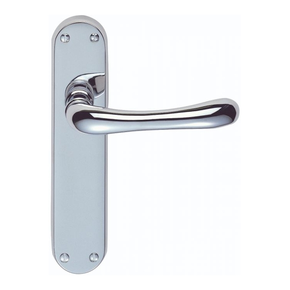 EL12CP • Long Plate Latch • Polished Chrome • Carlisle Brass Ibra Levers On Backplates