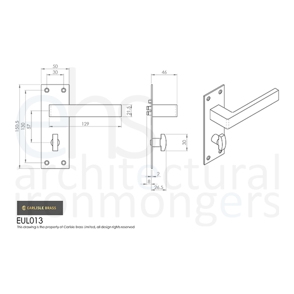 EUL013PN • Bathroom [57mm] • Polished Nickel • Carlisle Brass Finishes Sasso Levers On Backplates