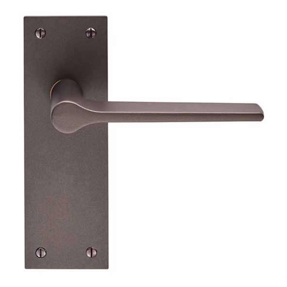 EUL022MBRZ • Long Plate Latch • Matt Bronze • Carlisle Brass Finishes Velino Levers On Backplates