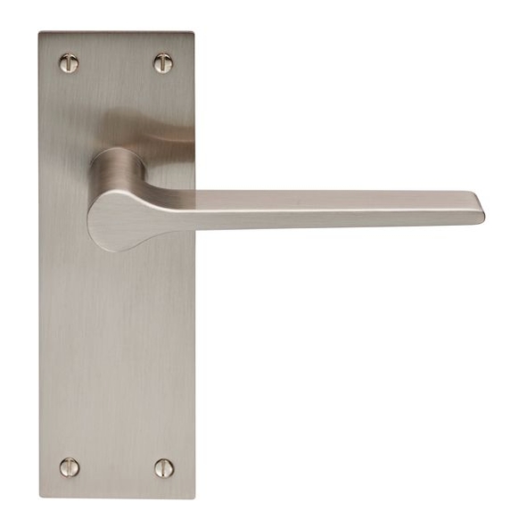 EUL022SN • Long Plate Latch • Satin Nickel • Carlisle Brass Finishes Velino Levers On Backplates